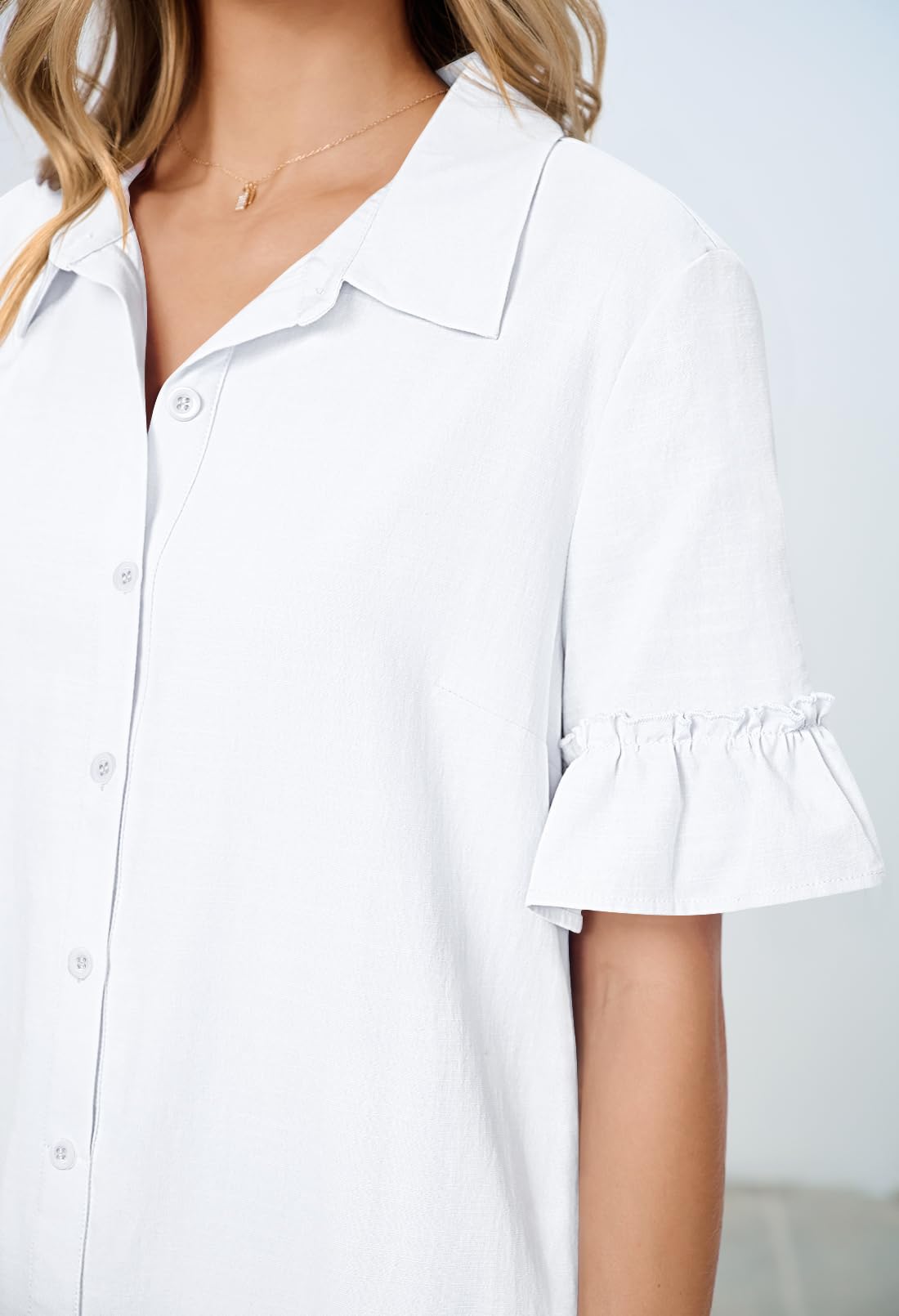 Foto 6 pulgar | Vestido Camisero Merokeety De Verano Con Botones Y Volantes Blancos Para Mujer - Venta Internacional.