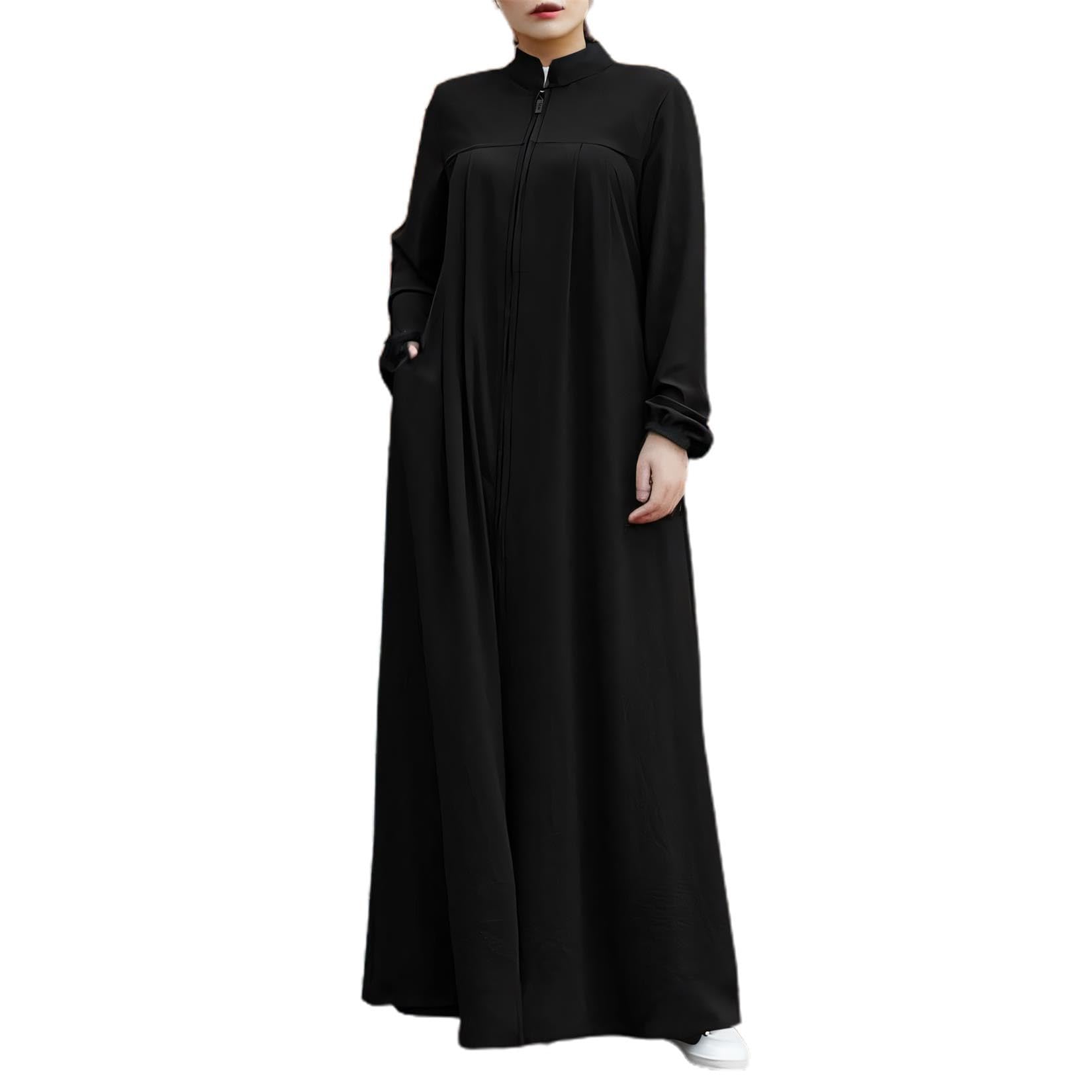 Vestido Abaya Para Mujer Musulmana, Manga Larga, Cierre Frontal, Negro - Venta Internacional.