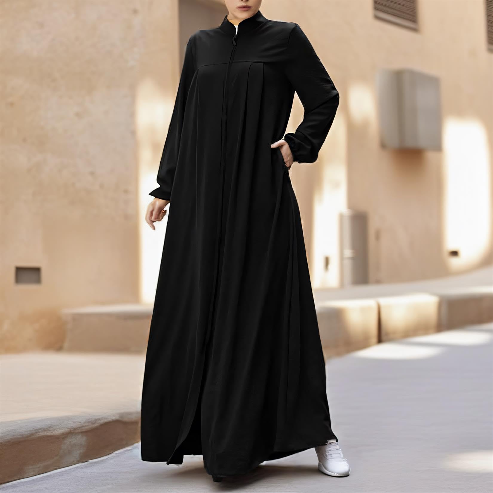 Foto 4 pulgar | Vestido Abaya Para Mujer Musulmana, Manga Larga, Cierre Frontal, Negro - Venta Internacional.