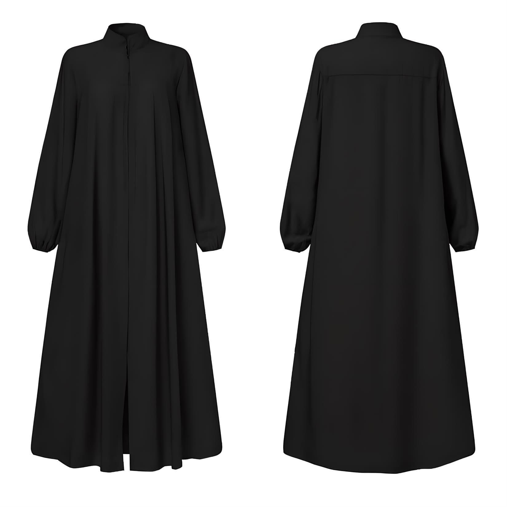 Foto 7 pulgar | Vestido Abaya Para Mujer Musulmana, Manga Larga, Cierre Frontal, Negro - Venta Internacional.