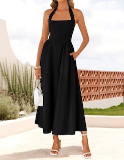 Foto 2 | Vestido Zesica De Verano Sin Mangas, Halter, Midi, Negro, Para Mujer - Venta Internacional.