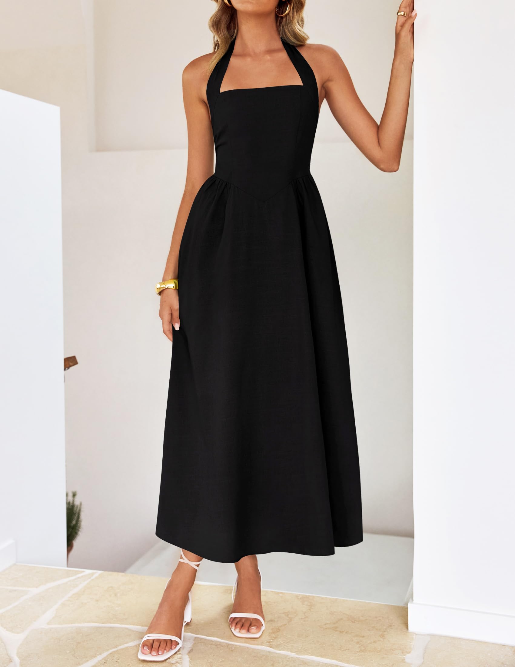 Foto 7 pulgar | Vestido Zesica De Verano Sin Mangas, Halter, Midi, Negro, Para Mujer - Venta Internacional.