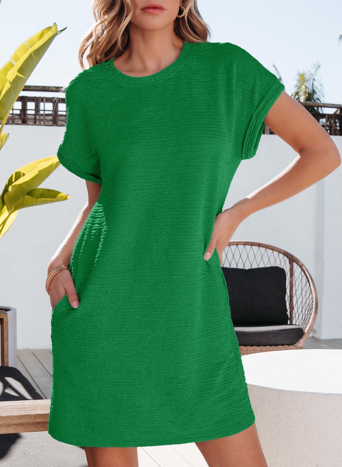 Foto 3 pulgar | Vestido Evaless, Verano 2025, Moda, Manga Corta, Verde Para Mujer - Venta Internacional.