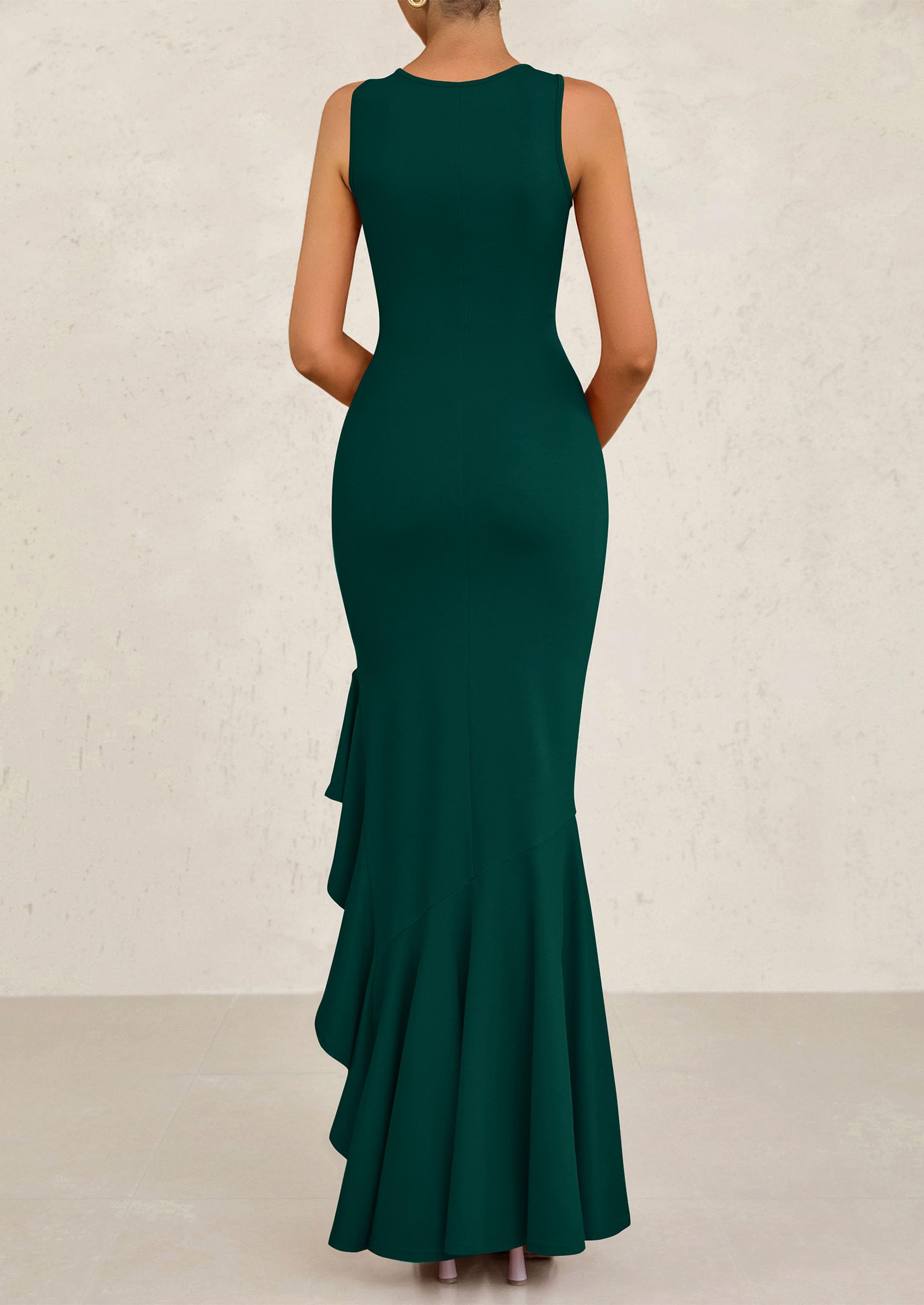 Foto 2 | Vestido Largo Prettygarden 2025 Sin Mangas Con Volantes, Diseño De Sirena, Color Verde - Venta Internacional.