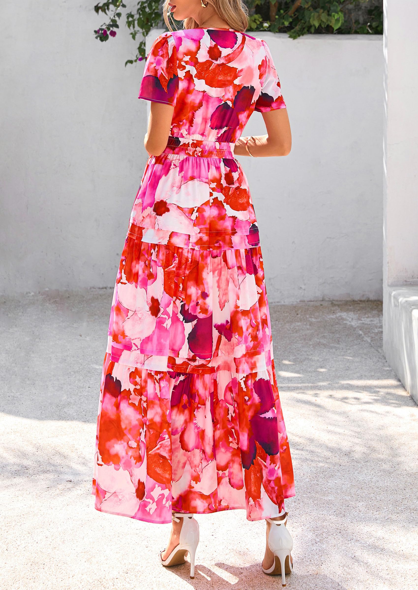 Foto 2 | Vestido Largo Prettygarden Para Mujer, Bohemio, Estampado Floral, Rojo - Venta Internacional.