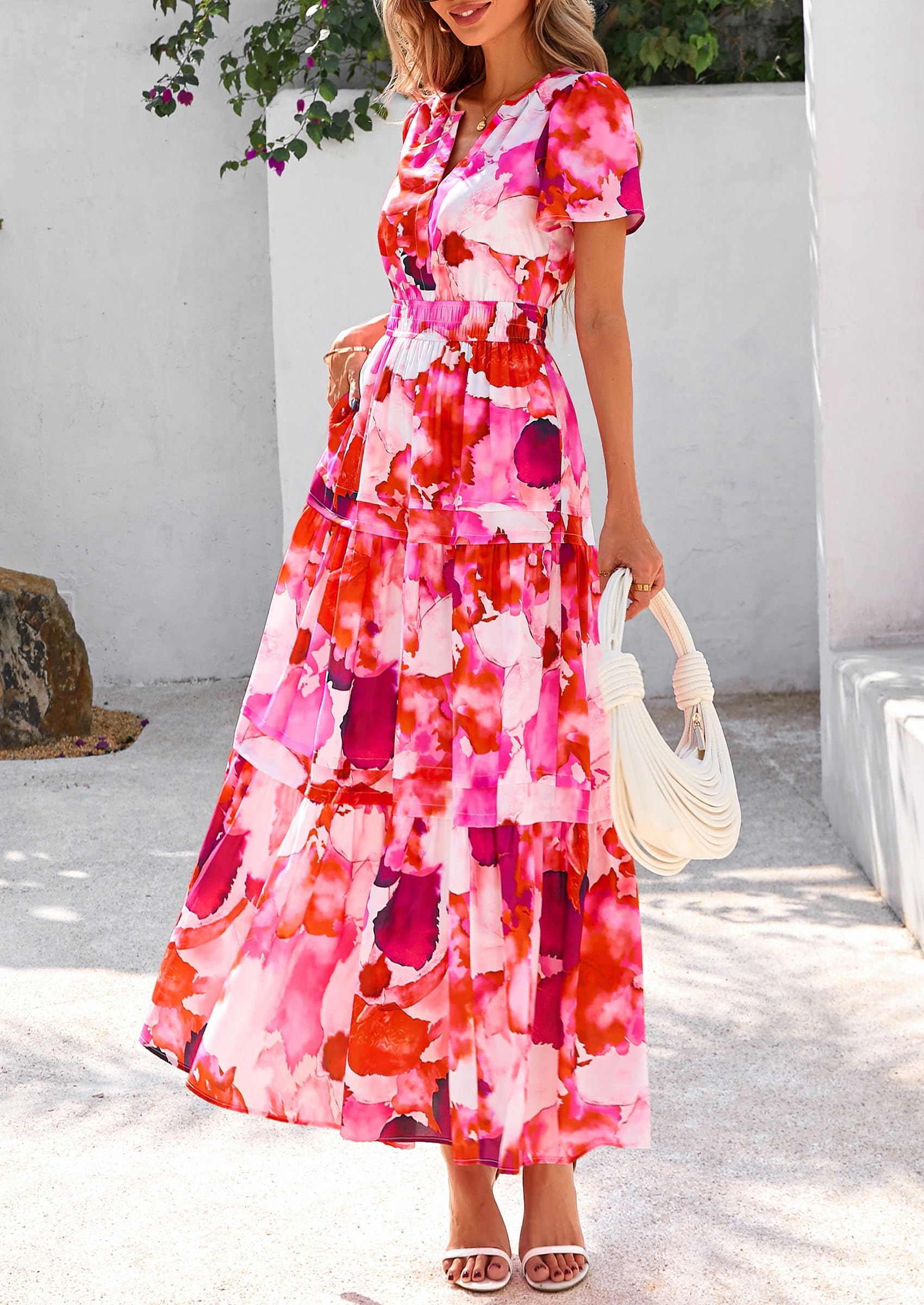 Foto 4 | Vestido Largo Prettygarden Para Mujer, Bohemio, Estampado Floral, Rojo - Venta Internacional.