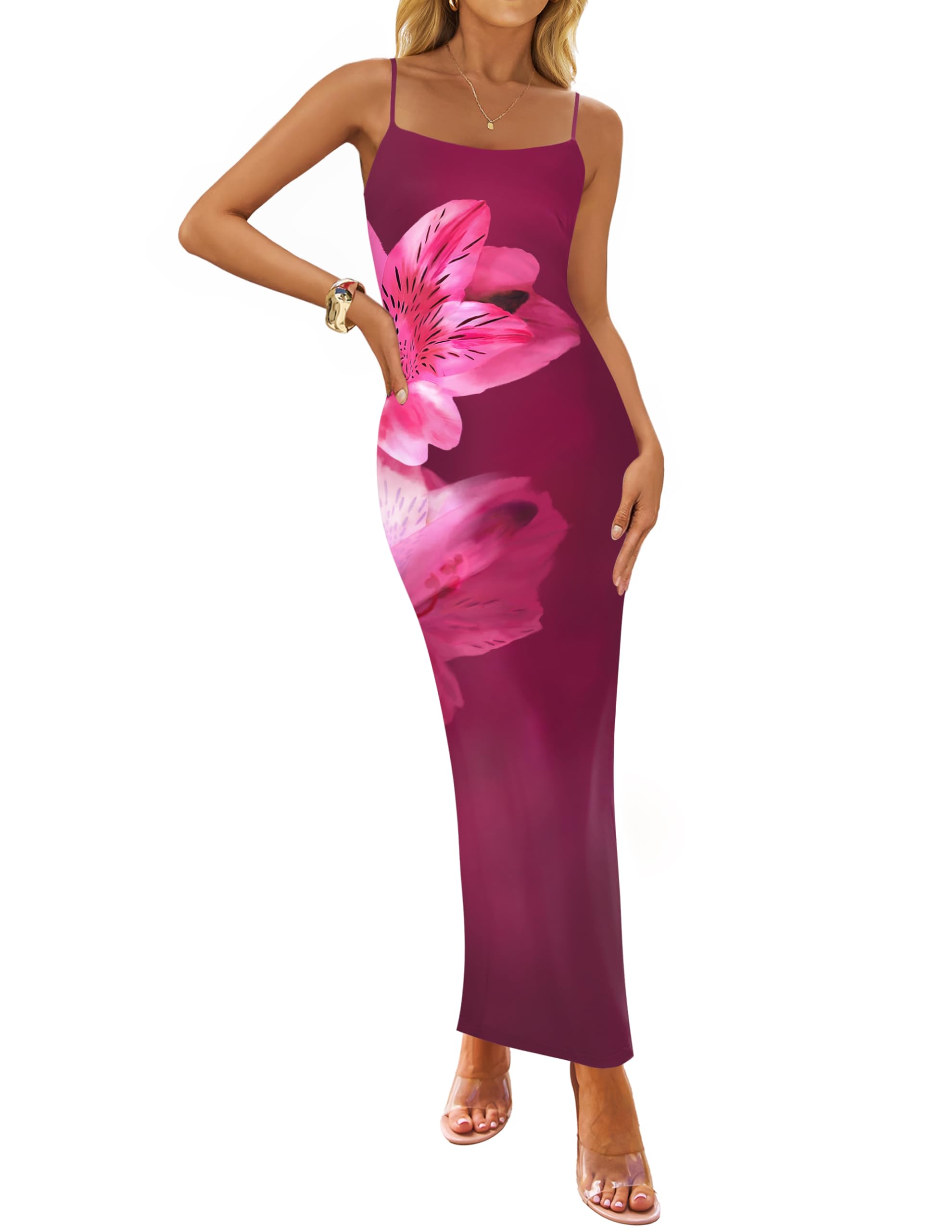 Vestido Largo Zesica Para Mujer, Estampado Floral, Tirantes Finos - Venta Internacional.
