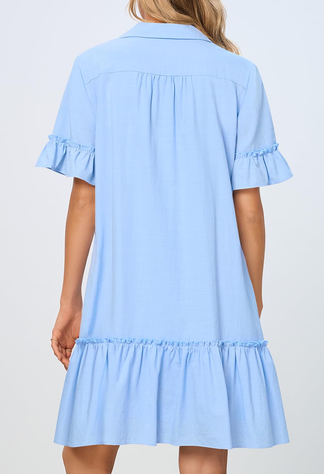 Foto 5 pulgar | Vestido Camisero Merokeety De Verano Con Botones Y Volantes Azules Para Mujer - Venta Internacional.