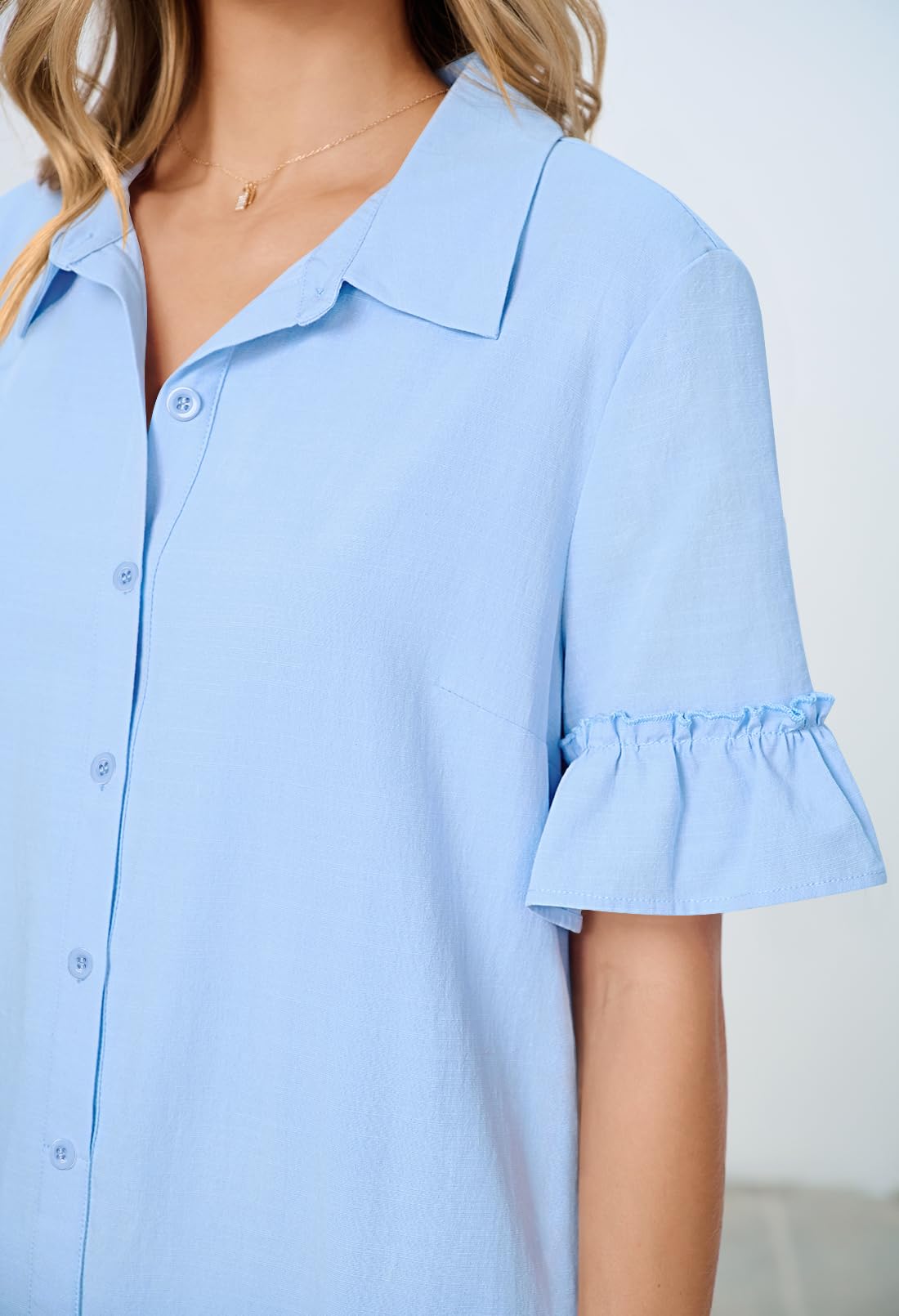 Foto 6 pulgar | Vestido Camisero Merokeety De Verano Con Botones Y Volantes Azules Para Mujer - Venta Internacional.