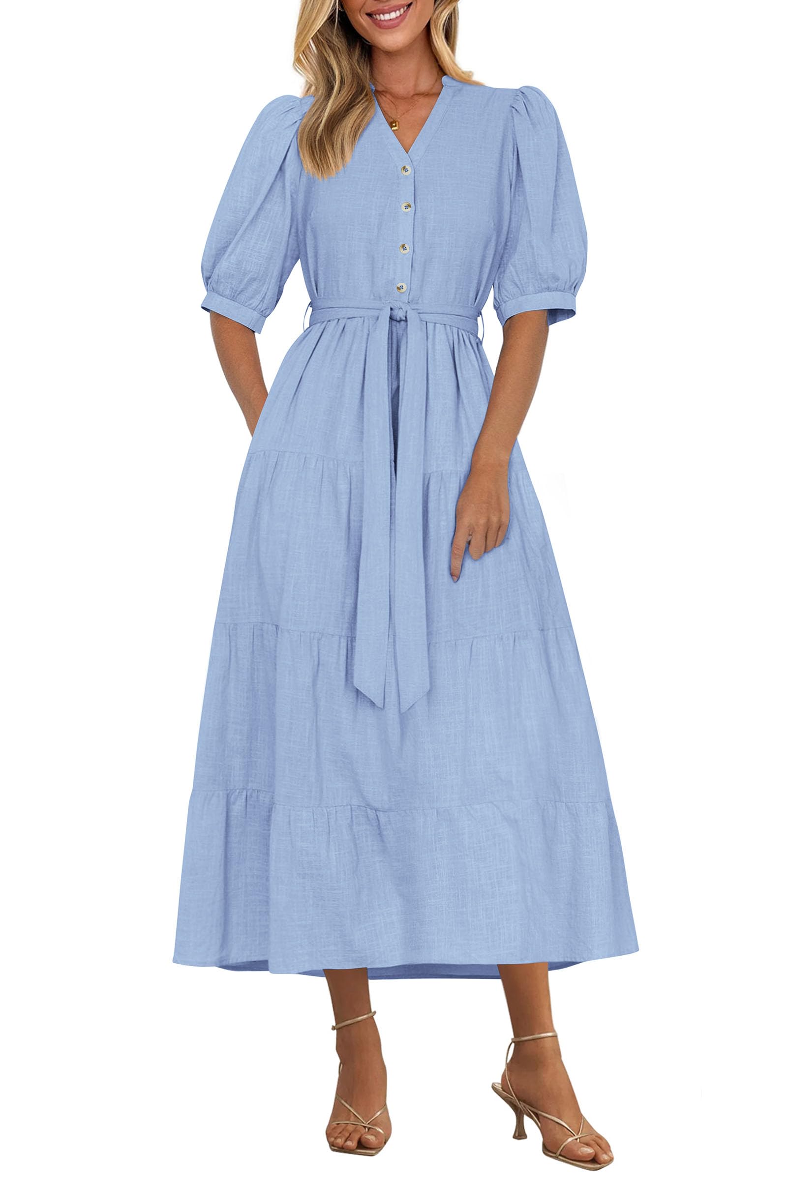 Foto 2 pulgar | Vestido Midi Prettygarden Para Mujer, Verano 2025, Cuello En V Con Bolsillos - Venta Internacional.