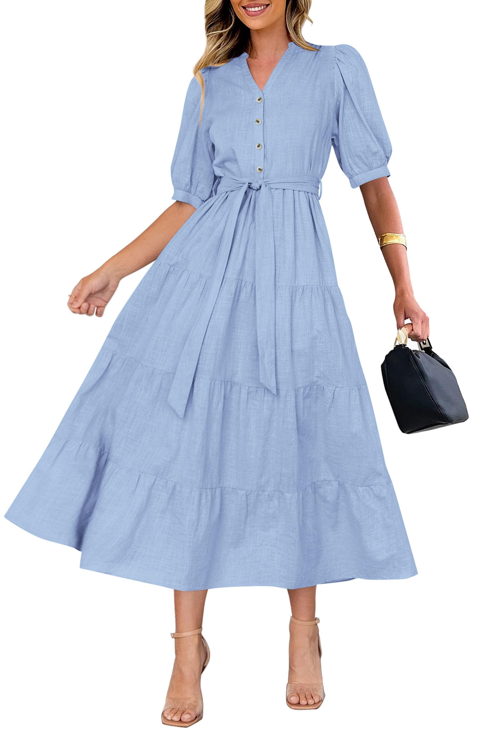 Foto 2 | Vestido Midi Prettygarden Para Mujer, Verano 2025, Cuello En V Con Bolsillos - Venta Internacional.