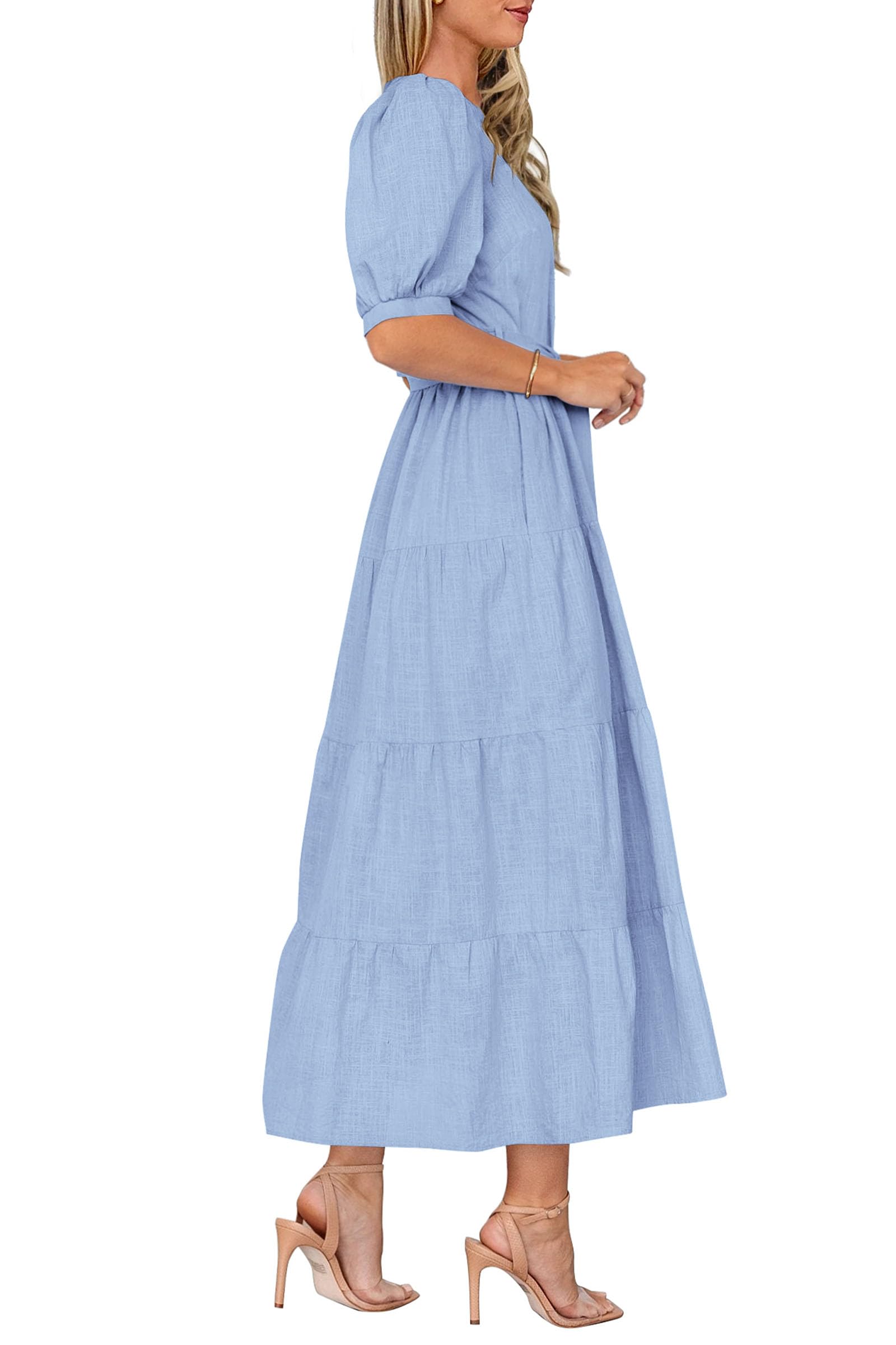 Foto 5 pulgar | Vestido Midi Prettygarden Para Mujer, Verano 2025, Cuello En V Con Bolsillos - Venta Internacional.