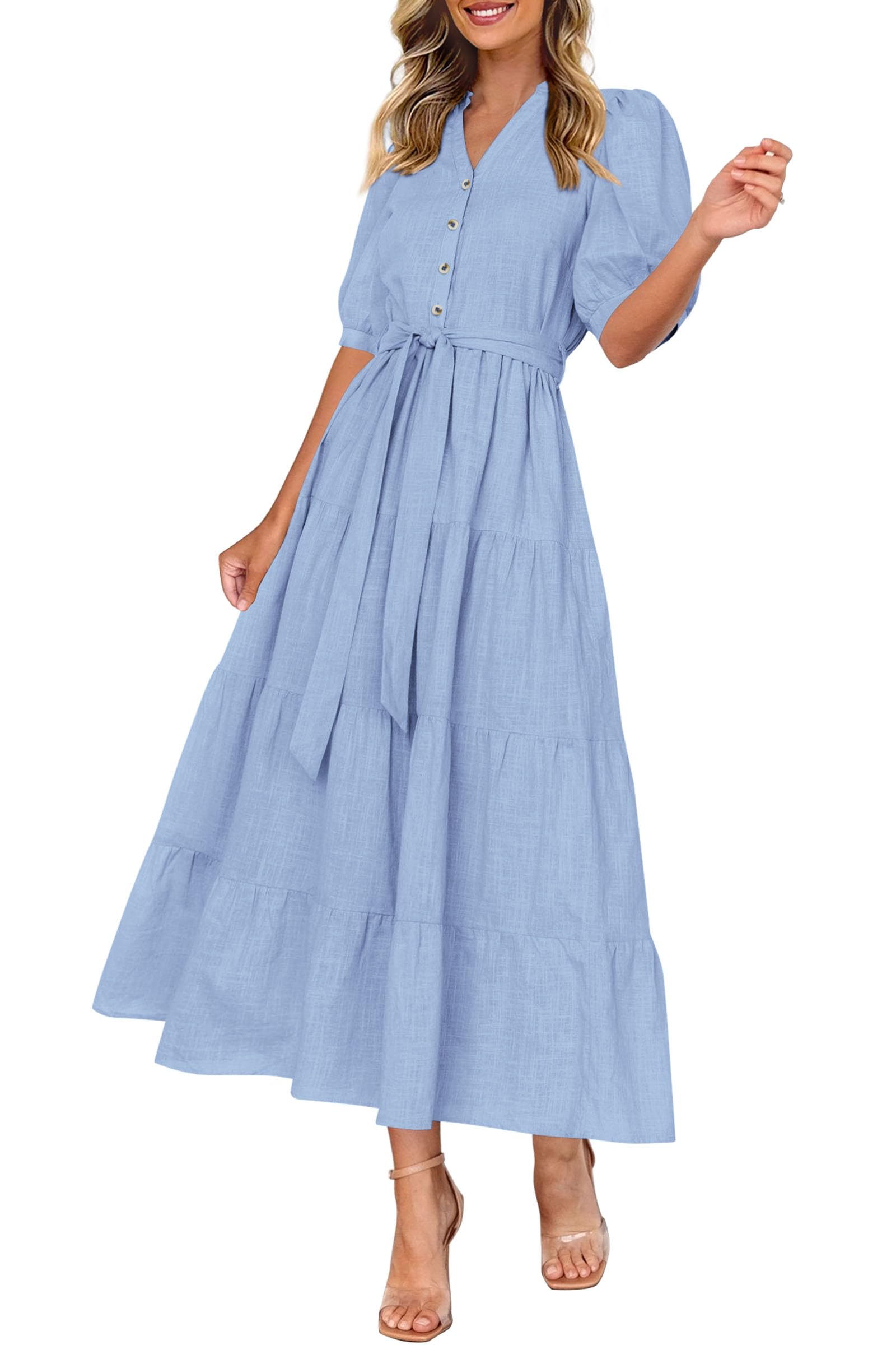 Foto 6 pulgar | Vestido Midi Prettygarden Para Mujer, Verano 2025, Cuello En V Con Bolsillos - Venta Internacional.