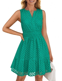 Foto 1 | Vestido De Verano Zesica Sin Mangas Con Cuello En V Y Ojales Verde Para Mujer - Venta Internacional.