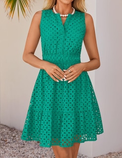Foto 3 | Vestido De Verano Zesica Sin Mangas Con Cuello En V Y Ojales Verde Para Mujer - Venta Internacional.