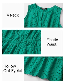 Foto 5 | Vestido De Verano Zesica Sin Mangas Con Cuello En V Y Ojales Verde Para Mujer - Venta Internacional.