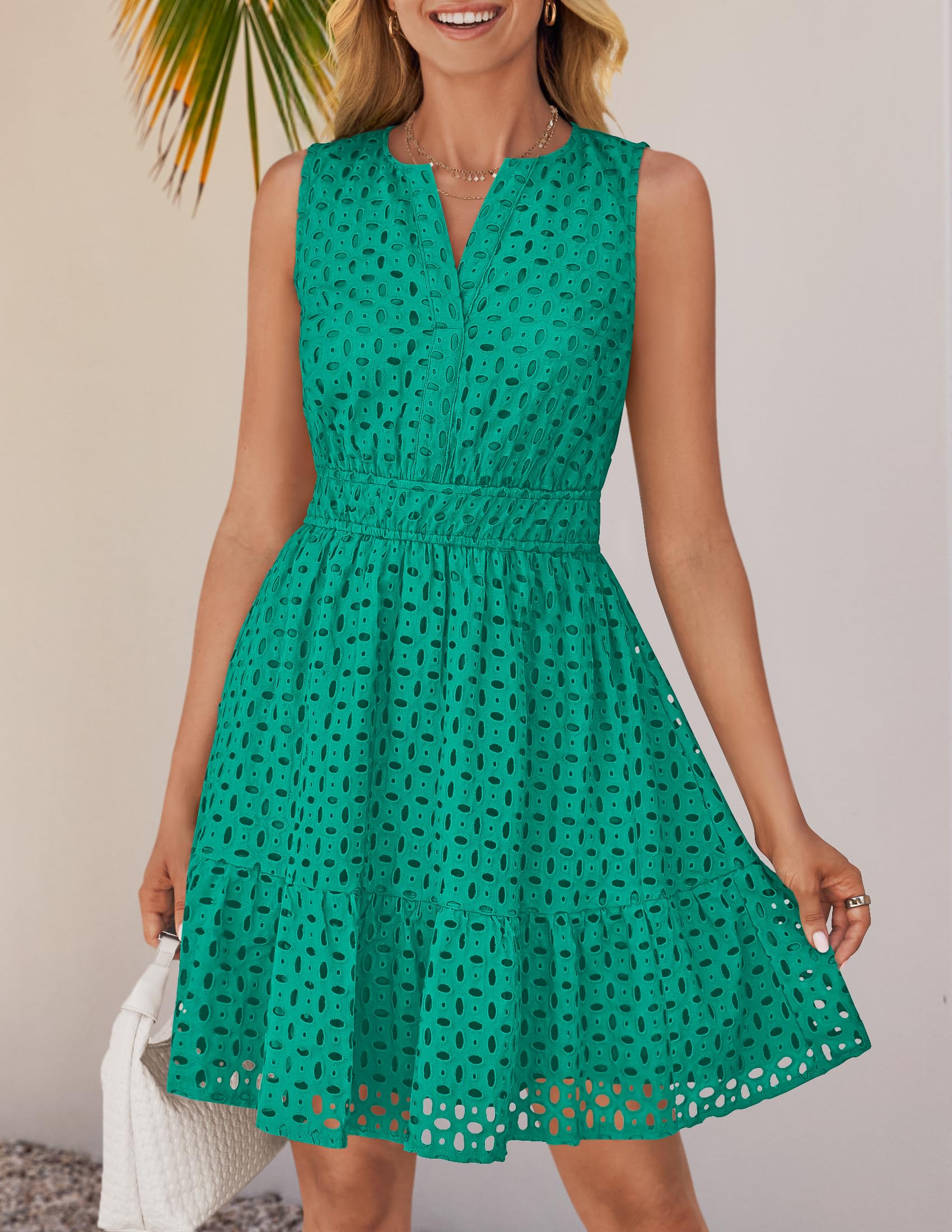 Foto 8 pulgar | Vestido De Verano Zesica Sin Mangas Con Cuello En V Y Ojales Verde Para Mujer - Venta Internacional.