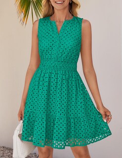 Foto 7 | Vestido De Verano Zesica Sin Mangas Con Cuello En V Y Ojales Verde Para Mujer - Venta Internacional.