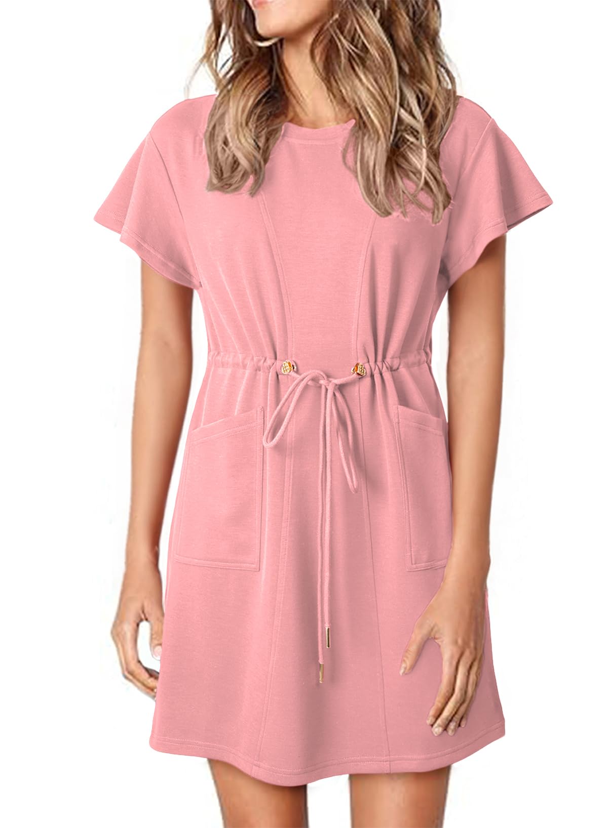 Foto 2 pulgar | Vestido Evaless Fashion Con Volantes, Manga Corta, Cintura Elástica, Rosa - Venta Internacional.