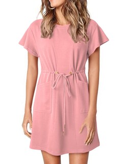 Foto 1 | Vestido Evaless Fashion Con Volantes, Manga Corta, Cintura Elástica, Rosa - Venta Internacional.