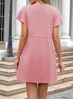 Foto 4 | Vestido Evaless Fashion Con Volantes, Manga Corta, Cintura Elástica, Rosa - Venta Internacional.