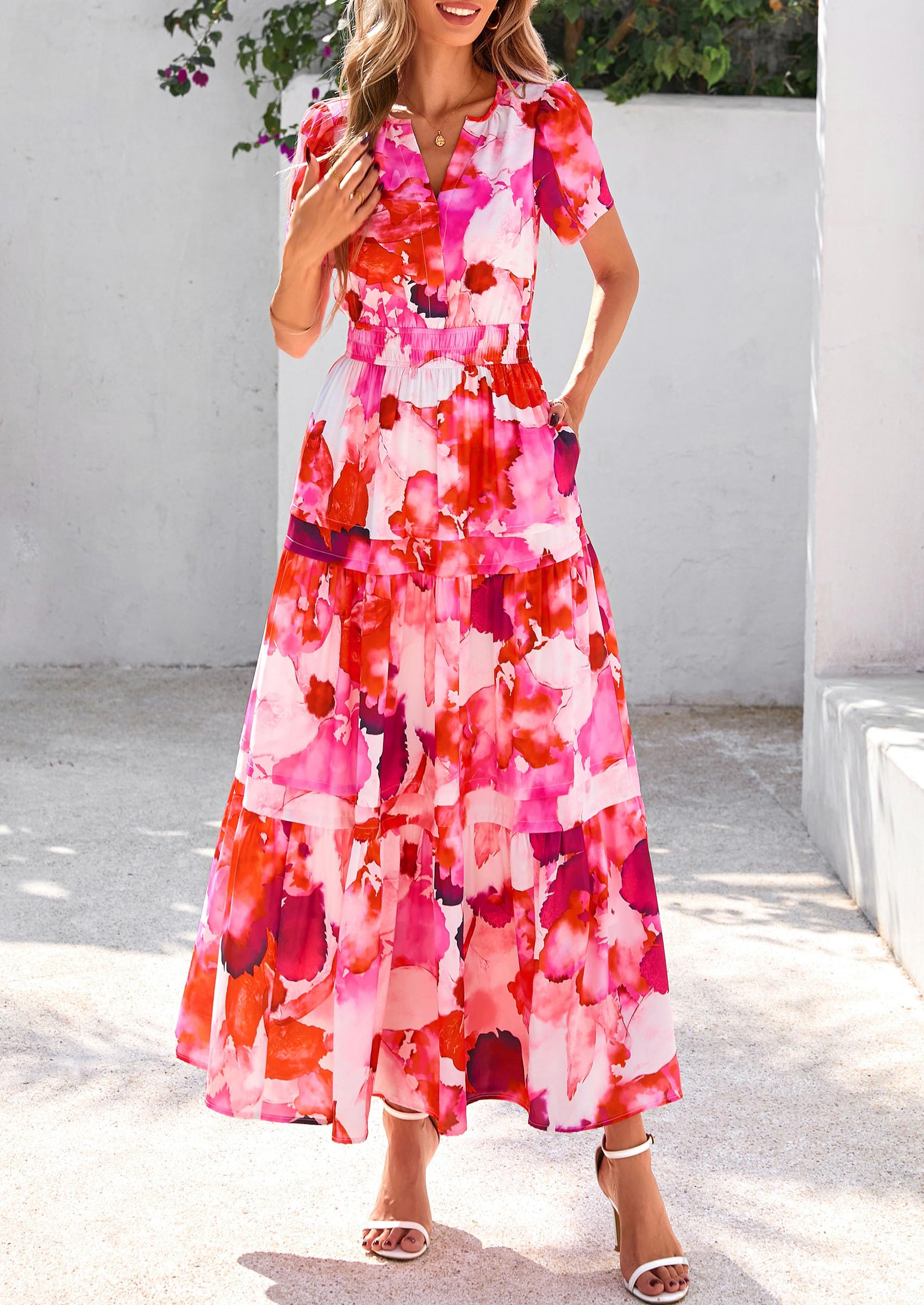 Foto 8 pulgar | Vestido Largo Prettygarden Para Mujer, Bohemio, Estampado Floral, Rojo - Venta Internacional.