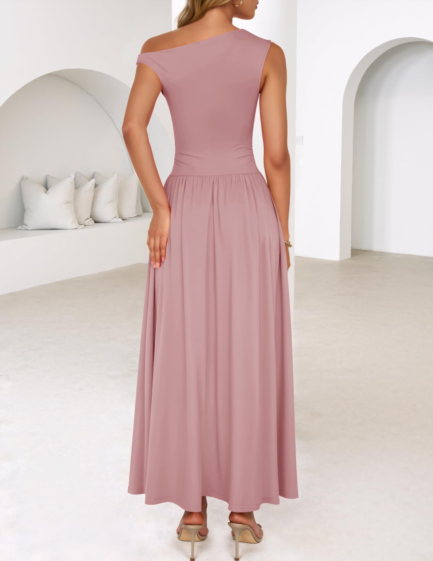 Foto 5 pulgar | Vestido Largo Zesica Summer 2025 Con Un Solo Hombro, Casual, Rosa - Venta Internacional.