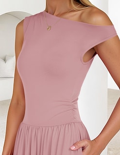 Foto 5 | Vestido Largo Zesica Summer 2025 Con Un Solo Hombro, Casual, Rosa - Venta Internacional.