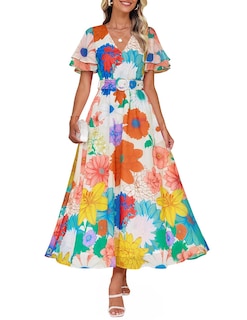 Foto 1 | Vestido Midi Zesica 2025 Con Cuello En V Floral De Verano Para Mujer - Venta Internacional.