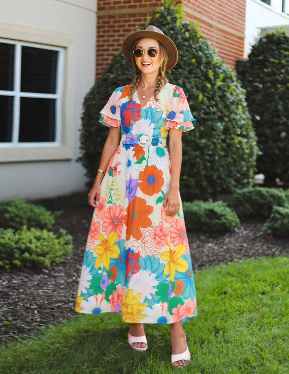 Foto 6 pulgar | Vestido Midi Zesica 2025 Con Cuello En V Floral De Verano Para Mujer - Venta Internacional.