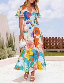 Foto 7 | Vestido Midi Zesica 2025 Con Cuello En V Floral De Verano Para Mujer - Venta Internacional.