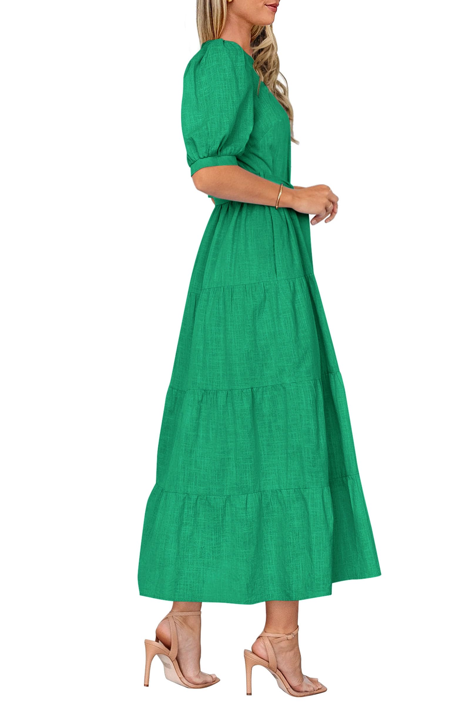 Foto 5 pulgar | Vestido Midi Prettygarden 2025 Con Cuello En V Y Manga Corta, Verde - Venta Internacional.