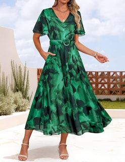 Foto 2 | Vestido Midi Zesica 2025 Con Cuello En V Floral De Verano Para Mujer - Venta Internacional.