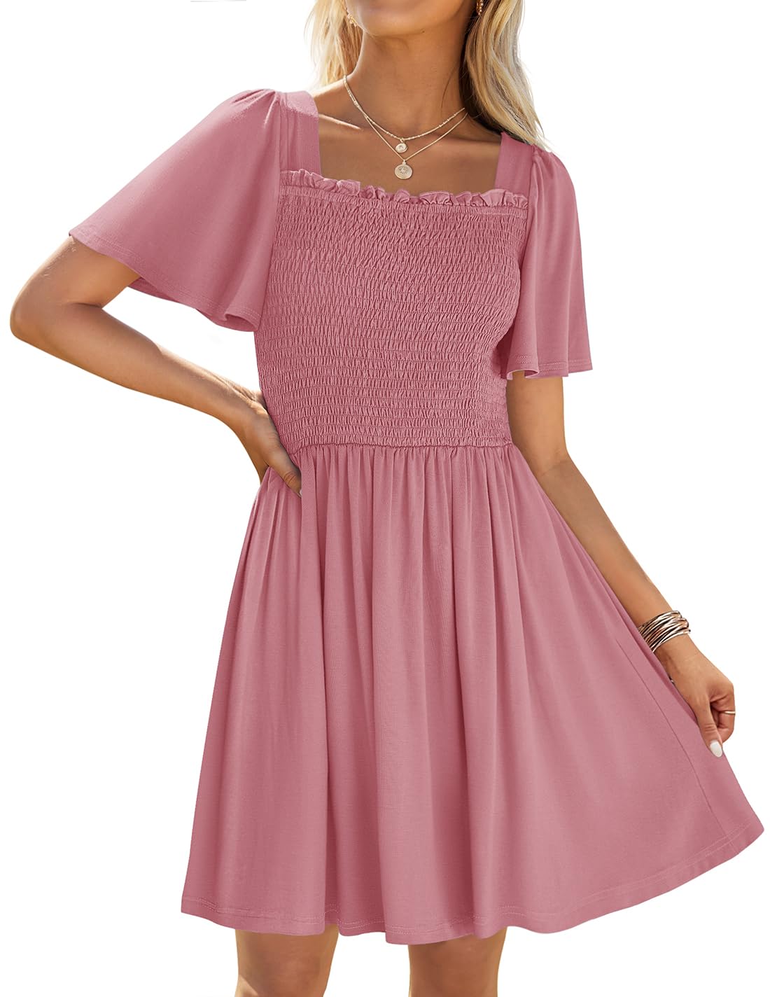 Foto 2 pulgar | Vestido Zesica Para Mujer, Verano 2025, Casual, Manga Ondulada, Rosa - Venta Internacional.