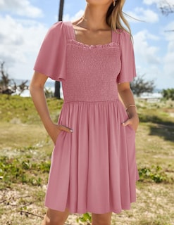 Foto 2 | Vestido Zesica Para Mujer, Verano 2025, Casual, Manga Ondulada, Rosa - Venta Internacional.