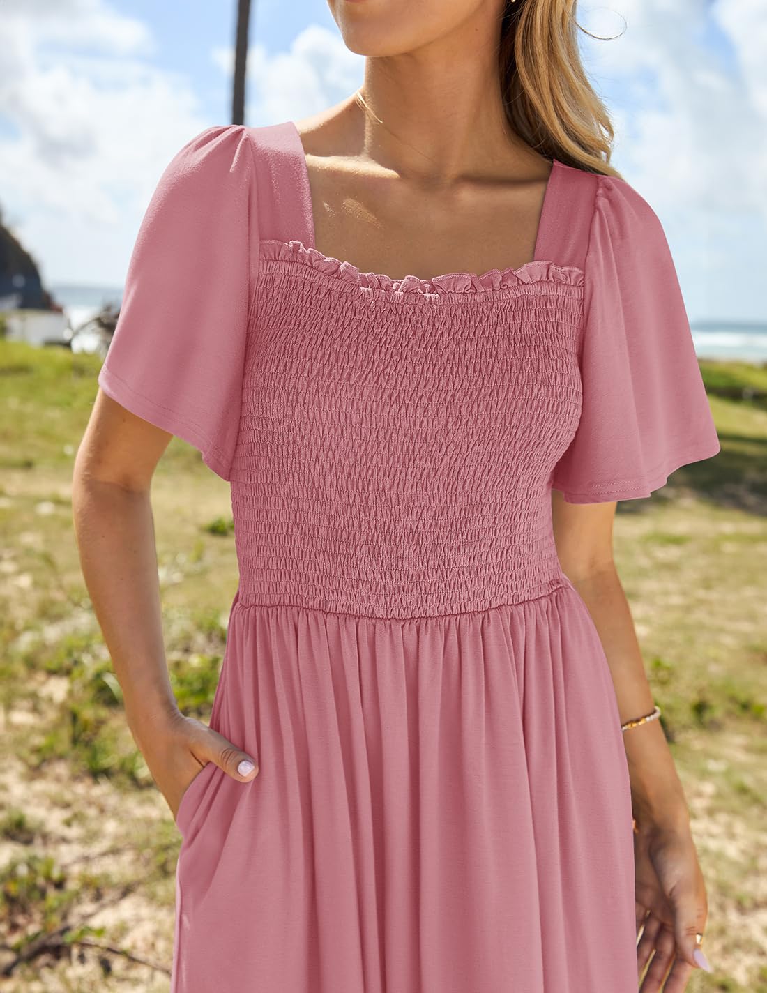 Foto 4 pulgar | Vestido Zesica Para Mujer, Verano 2025, Casual, Manga Ondulada, Rosa - Venta Internacional.