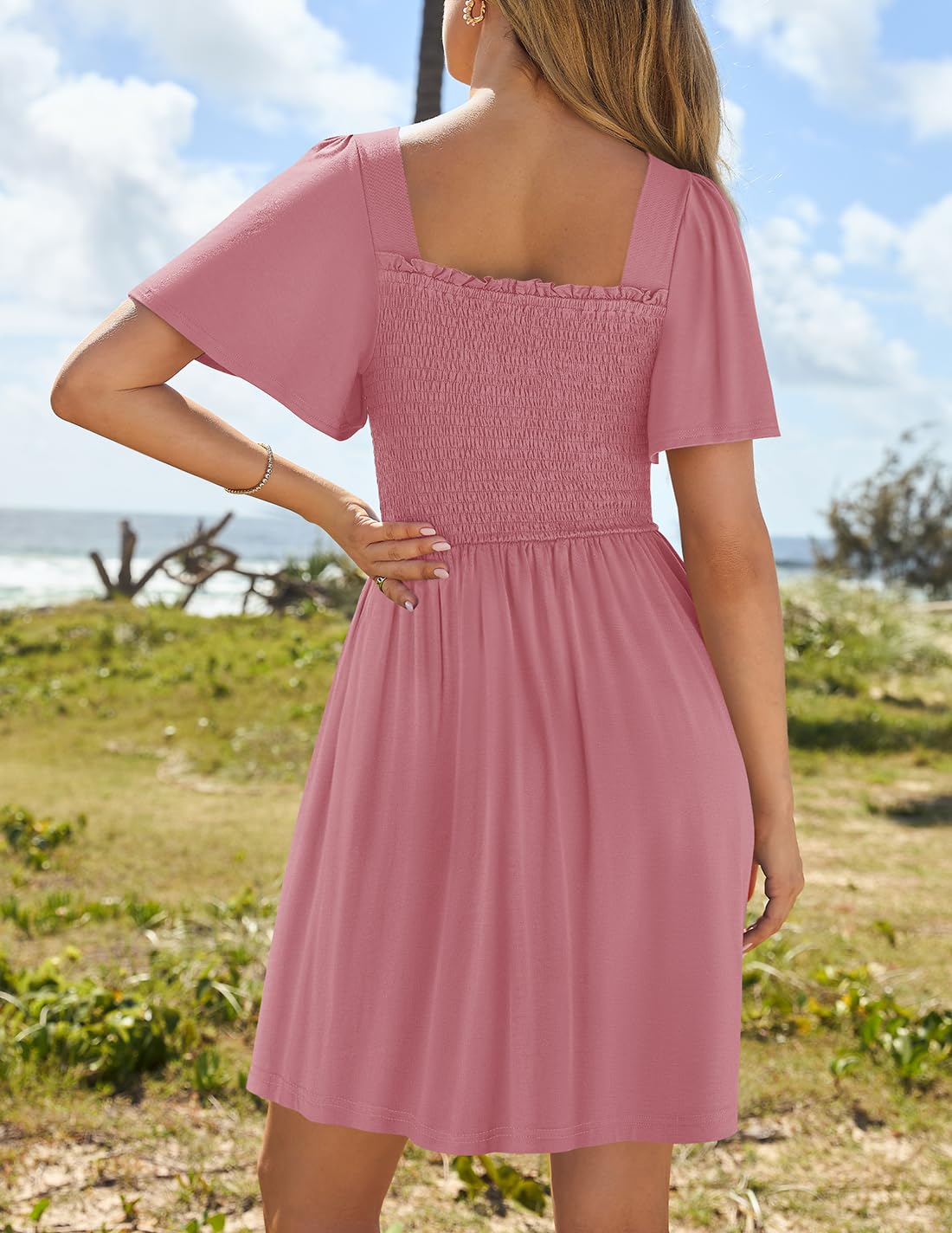 Foto 5 pulgar | Vestido Zesica Para Mujer, Verano 2025, Casual, Manga Ondulada, Rosa - Venta Internacional.