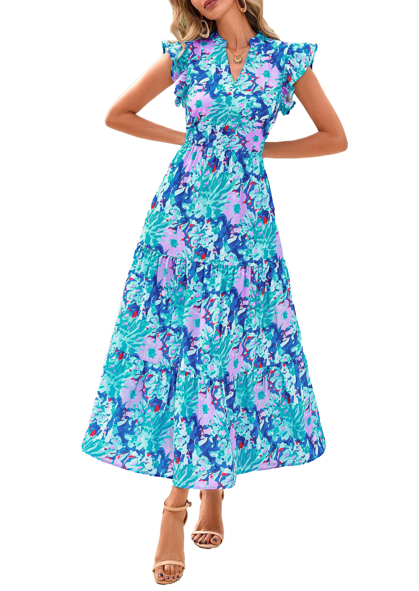 Foto 2 pulgar | Vestido Midi Prettygarden Para Mujer Con Cuello En V Con Estampado Floral De Verano 2025 - Venta Internacional.