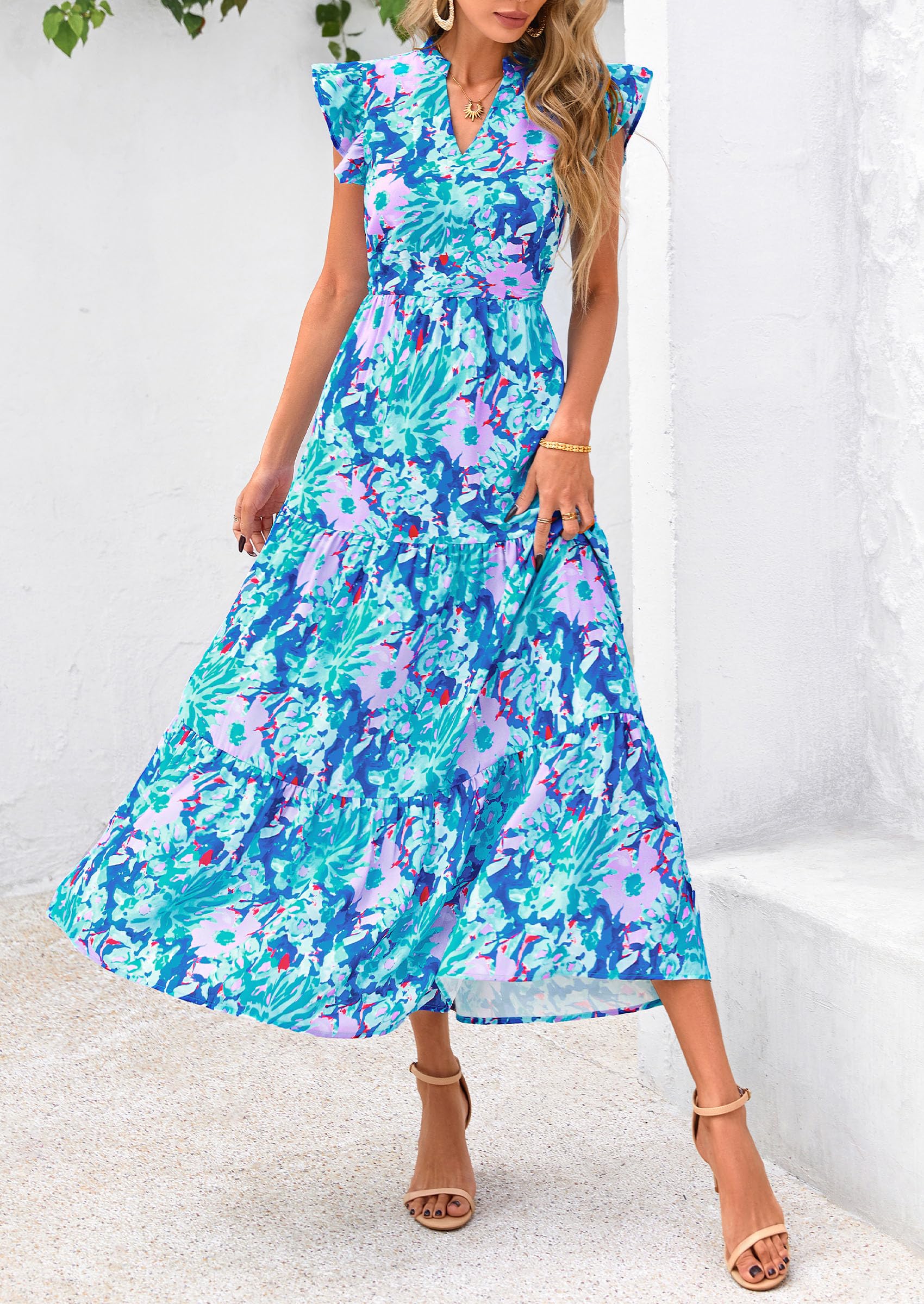 Foto 4 pulgar | Vestido Midi Prettygarden Para Mujer Con Cuello En V Con Estampado Floral De Verano 2025 - Venta Internacional.