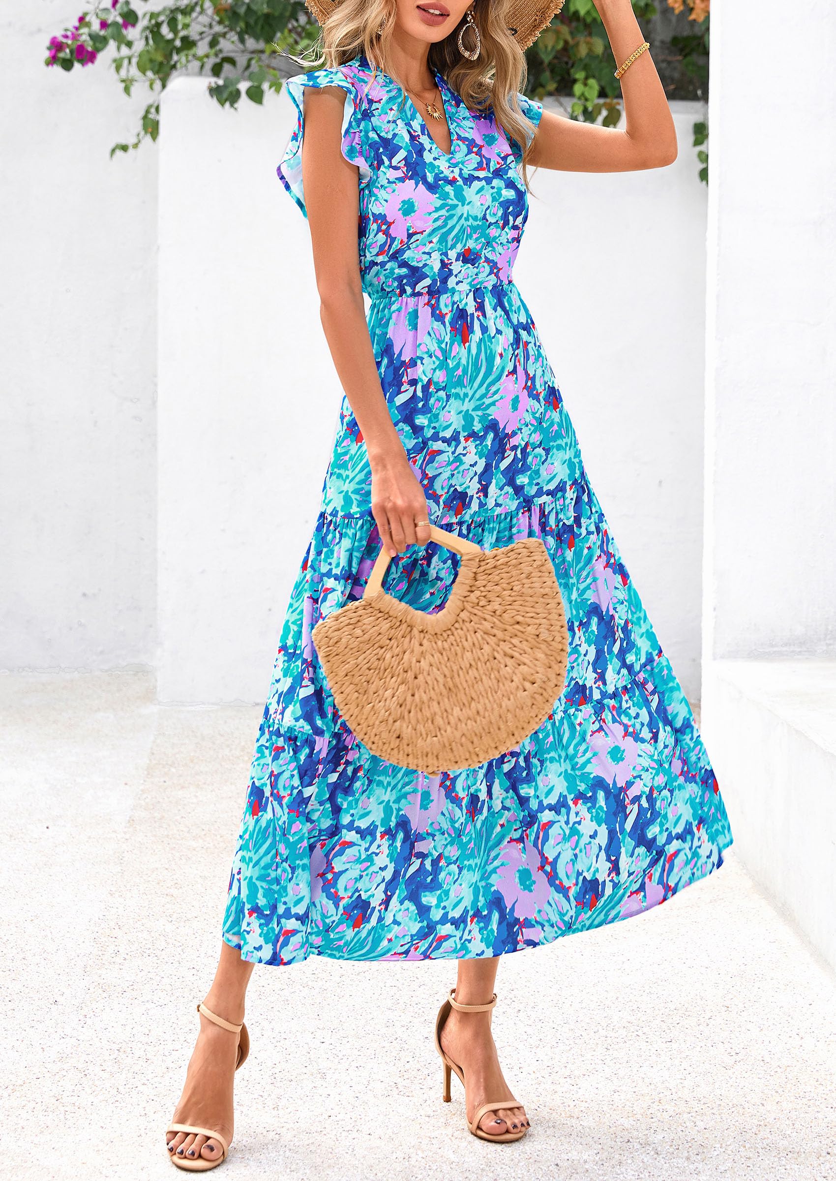 Foto 5 pulgar | Vestido Midi Prettygarden Para Mujer Con Cuello En V Con Estampado Floral De Verano 2025 - Venta Internacional.