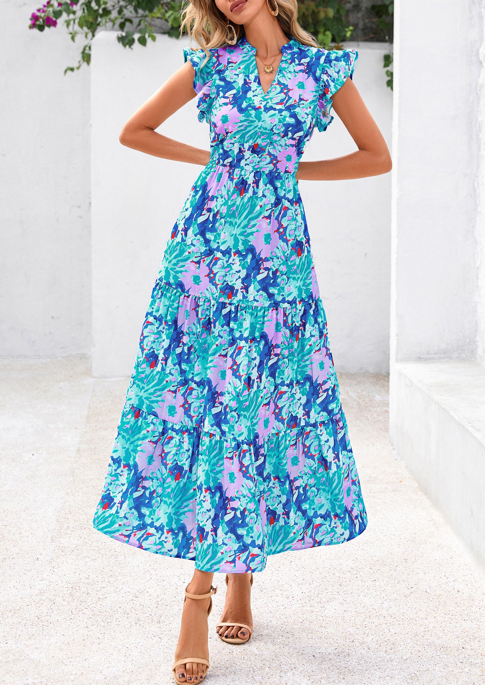 Foto 8 pulgar | Vestido Midi Prettygarden Para Mujer Con Cuello En V Con Estampado Floral De Verano 2025 - Venta Internacional.