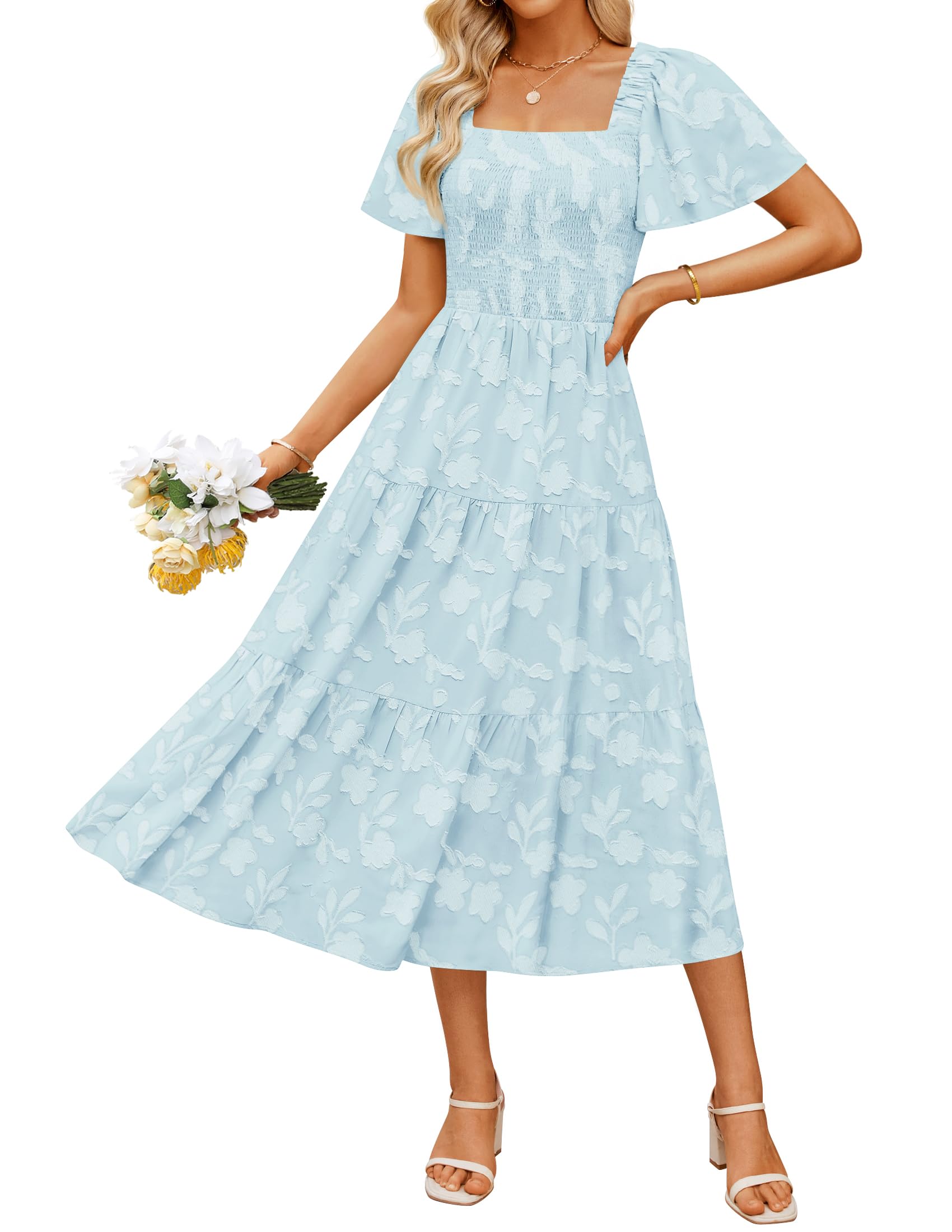 Vestido Zesica para Mujer Bohemio Floral Midi Azul - Venta Internacional