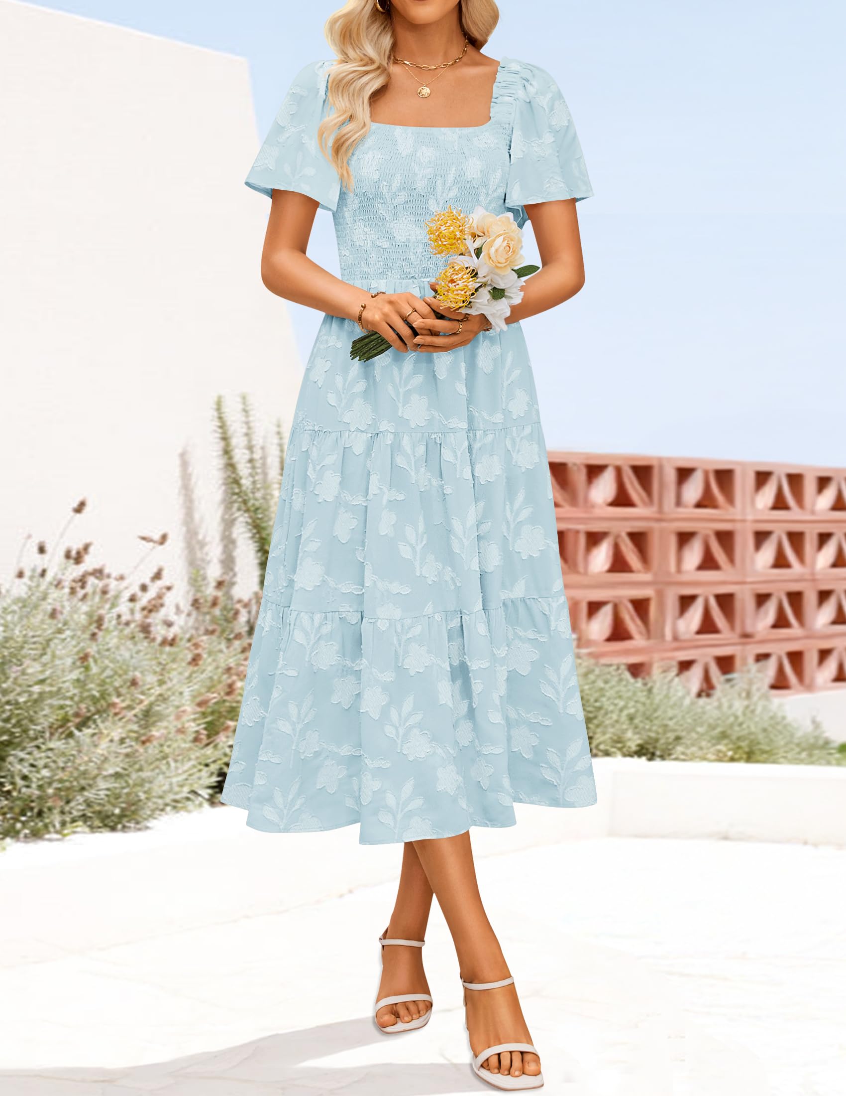 Foto 4 pulgar | Vestido Zesica para Mujer Bohemio Floral Midi Azul - Venta Internacional
