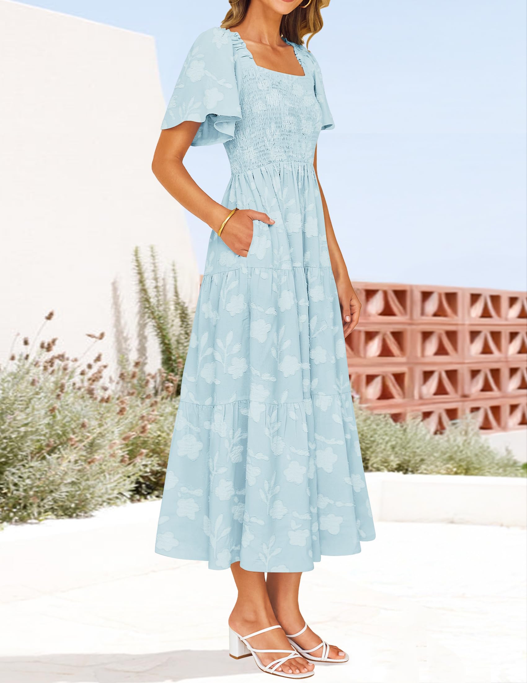 Foto 6 pulgar | Vestido Zesica para Mujer Bohemio Floral Midi Azul - Venta Internacional