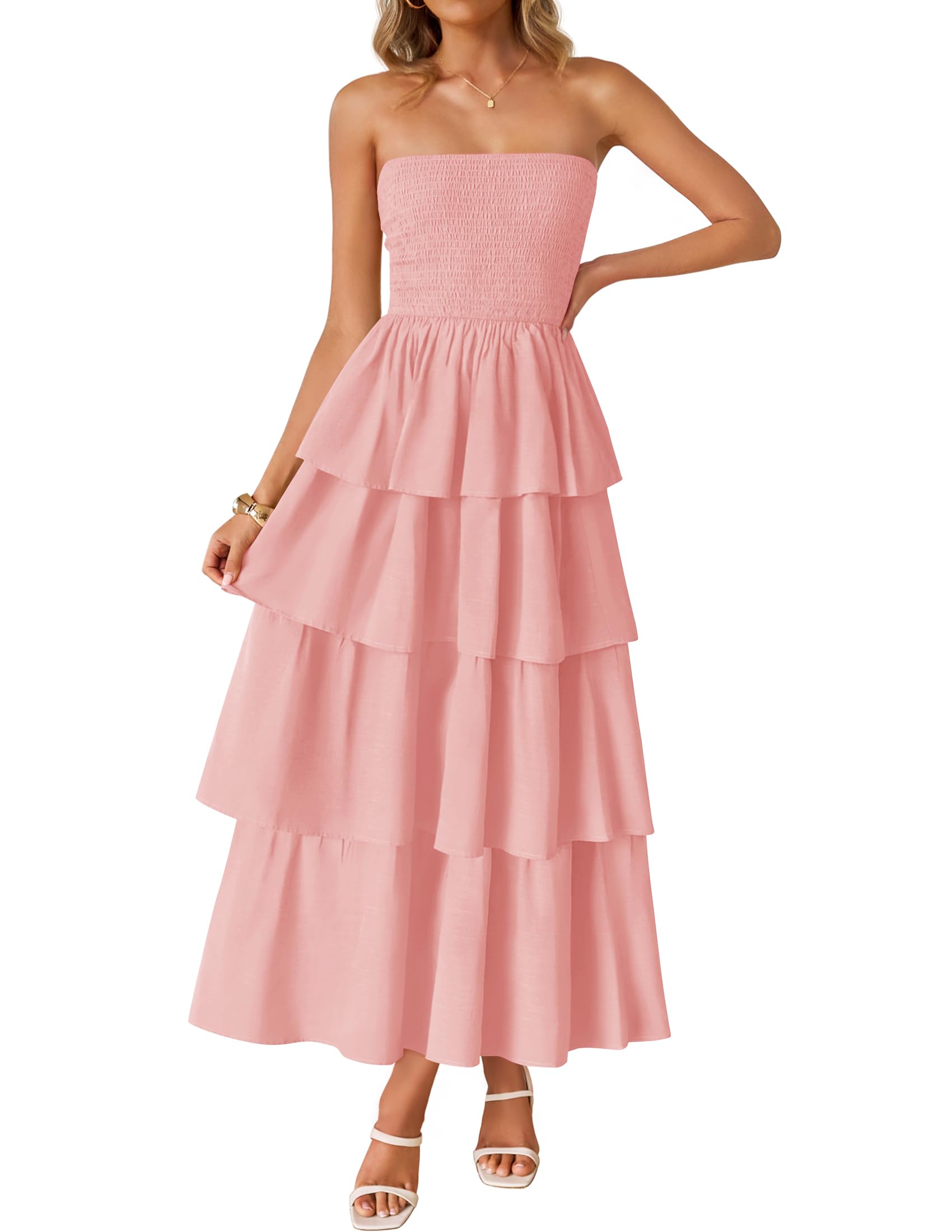 Foto 2 pulgar | Vestido Largo Zesica Sin Tirantes Rosa - Venta Internacional