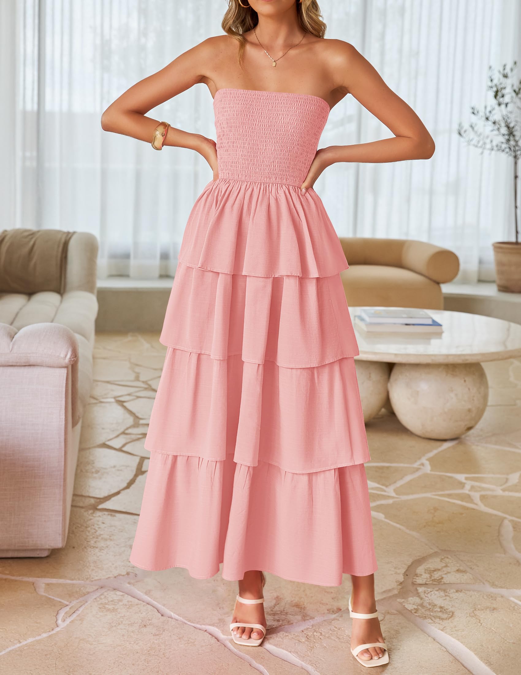 Foto 3 pulgar | Vestido Largo Zesica Sin Tirantes Rosa - Venta Internacional