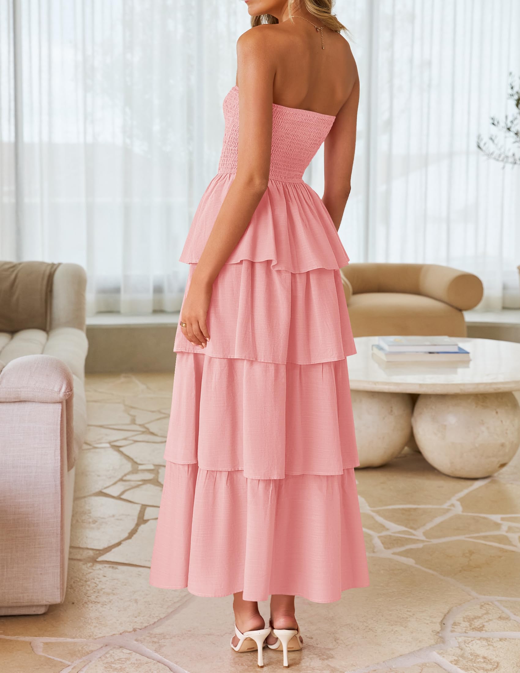 Foto 4 pulgar | Vestido Largo Zesica Sin Tirantes Rosa - Venta Internacional