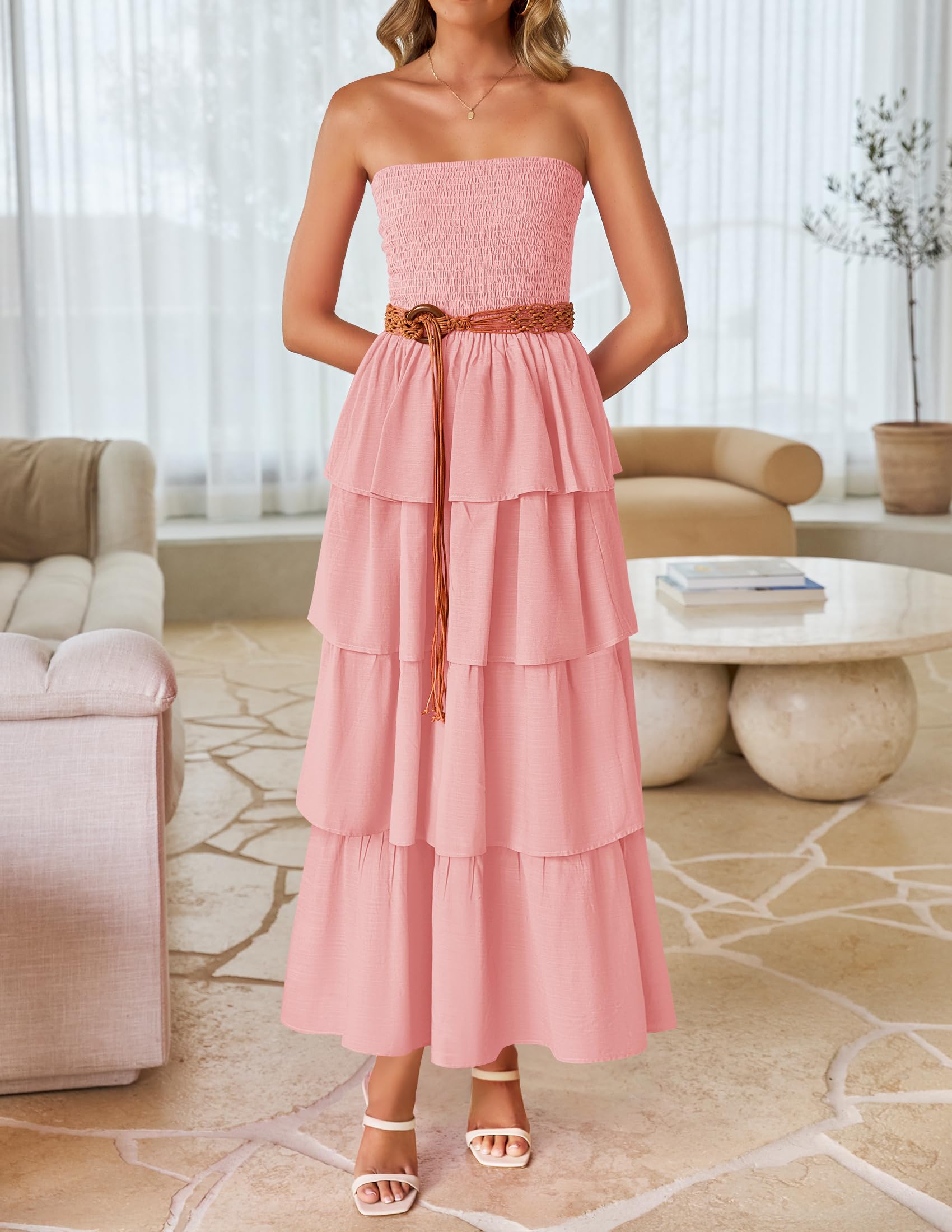 Foto 5 pulgar | Vestido Largo Zesica Sin Tirantes Rosa - Venta Internacional