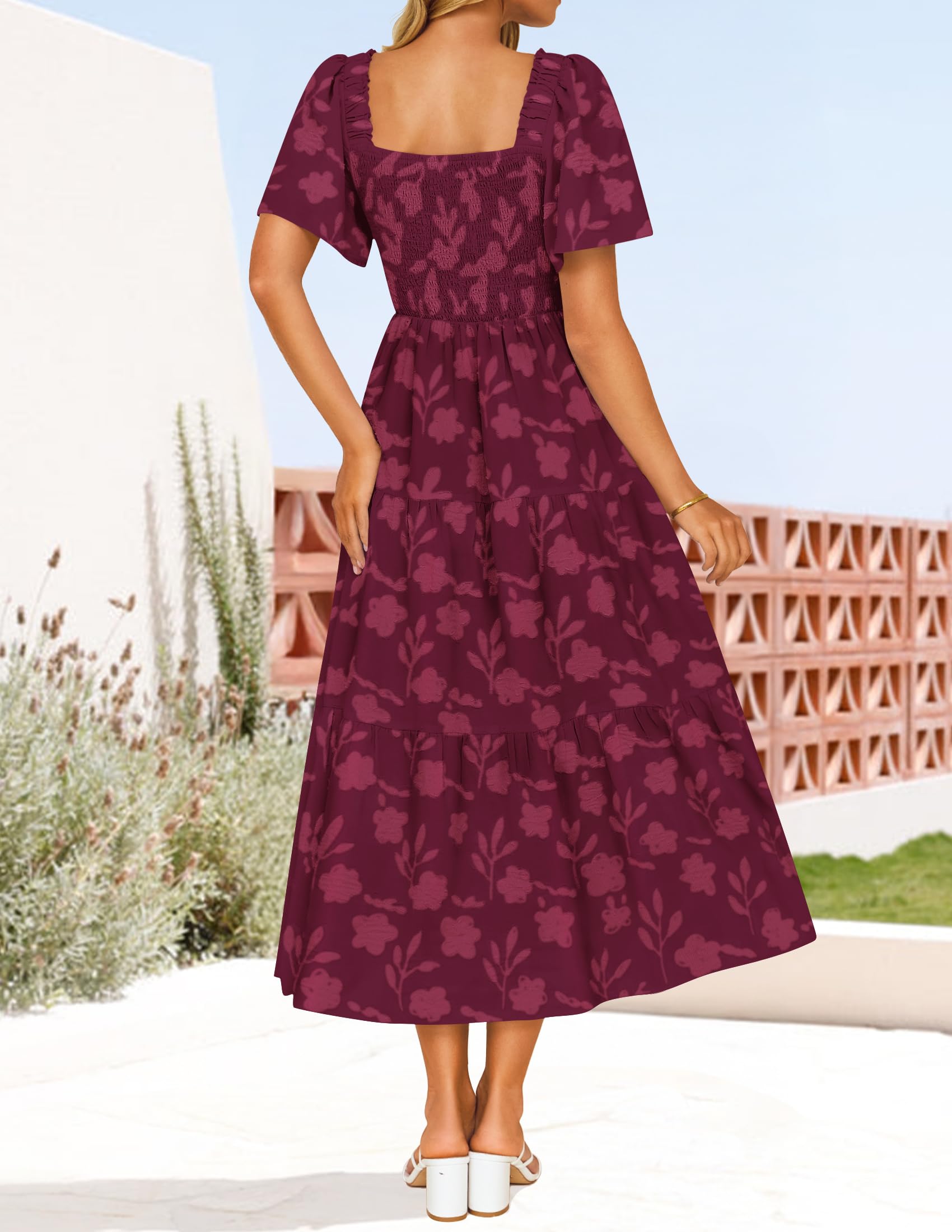 Foto 5 pulgar | Vestido Zesica para Mujer Estilo Bohemio Floral Midi Vino - Venta Internacional