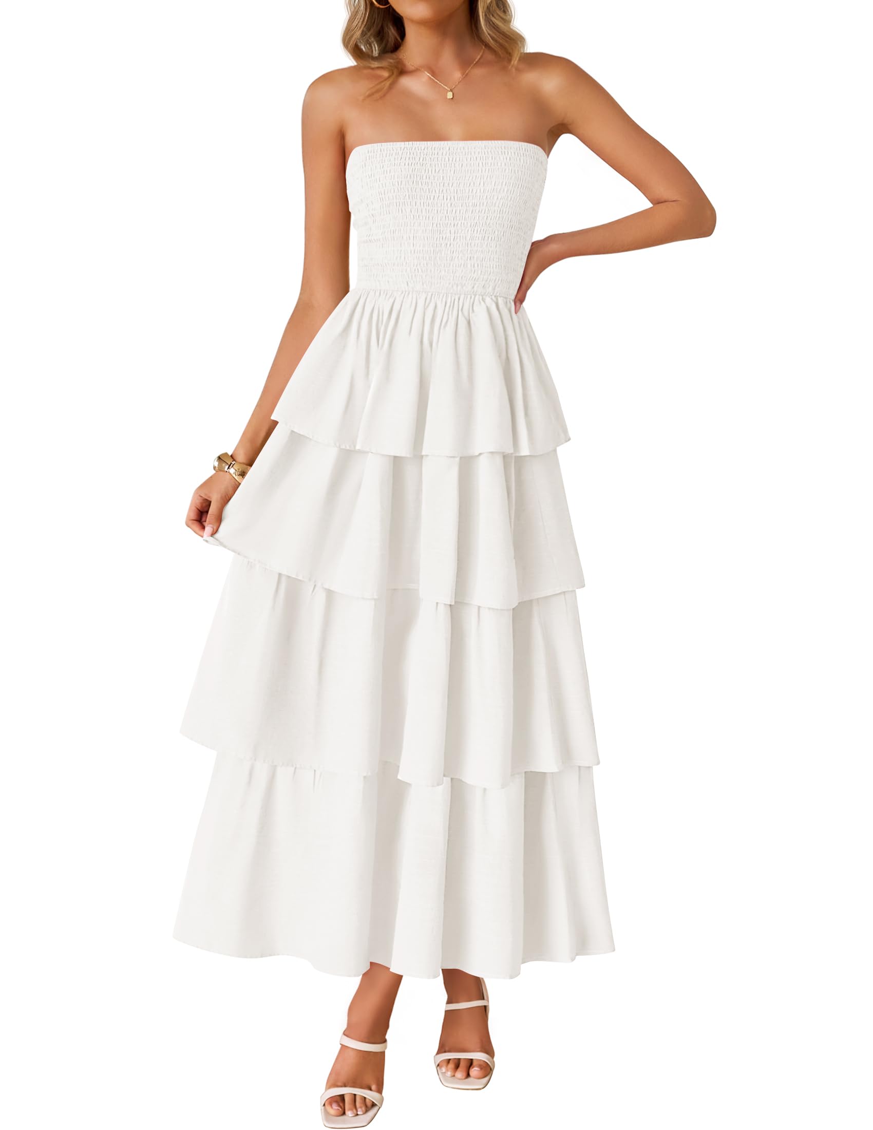 Foto 2 pulgar | Vestido Largo Zesica Verano Sin Tirantes Blanco - Venta Internacional